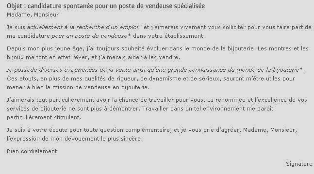 modele lettre de motivation vendeuse bijouterie